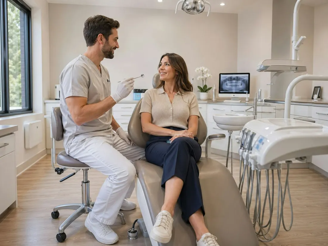 Dentista conversando com a paciente